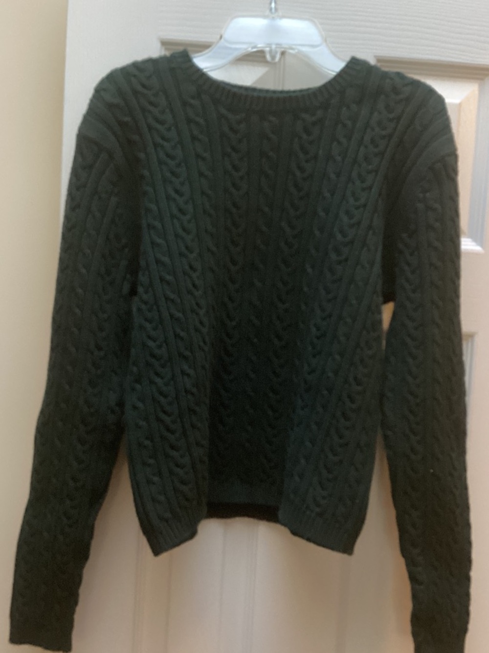 Talbots sweater Dark Green Cable Knit Crewneck cotton Large petite (fits smaller - Picture 3 of 8